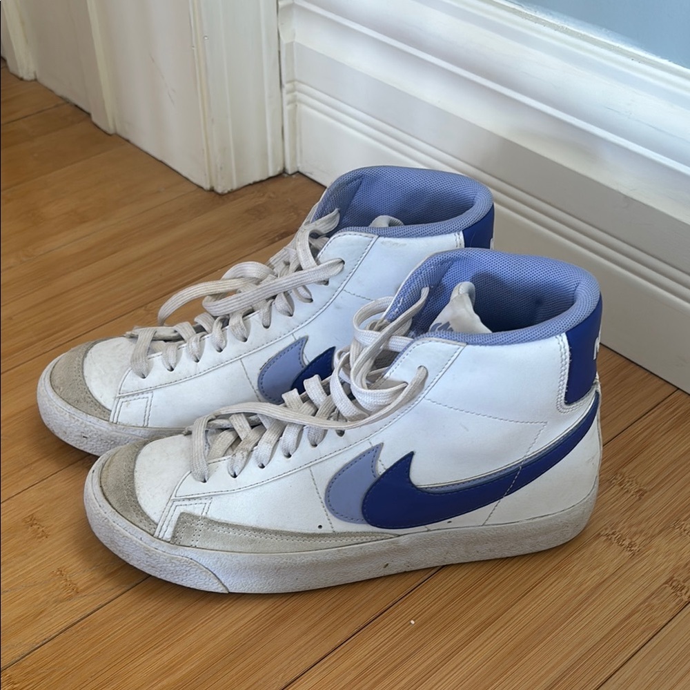 Nike White and Blue High-Top Sneakers